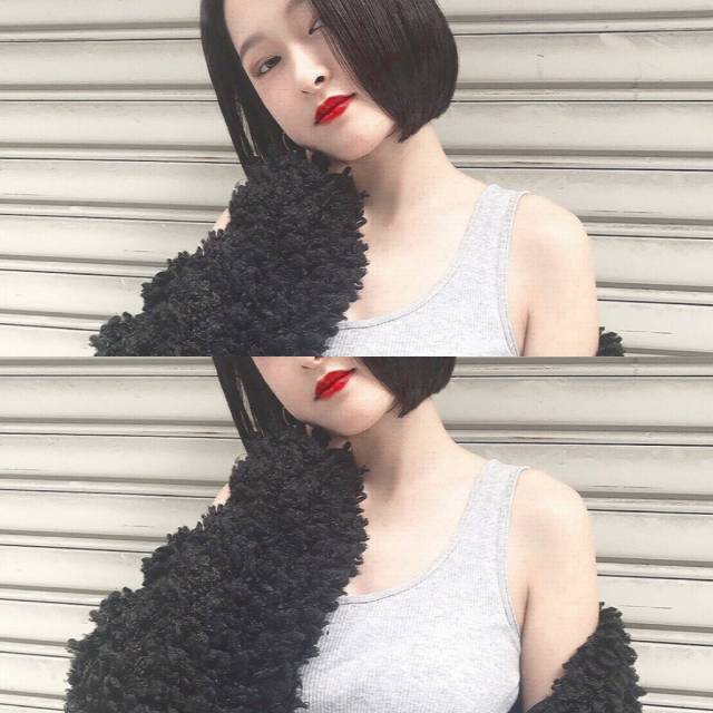 ボブヘアスタイル  無造作 外国人風 黒髪 ラフ アンニュイ ウェット ウェーブ 切りっぱなしボブ 透明感 抜け感 ナチュラル