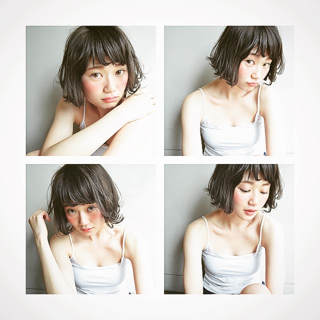 ボブヘアスタイル  浅野目結花 ダークトーン アッシュ セミウェット 外ハネ 立川