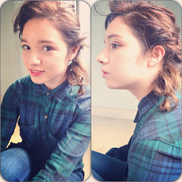 ヘアアレンジヘアスタイル  山崎浩 ミディアムアレンジ ツイストアレンジ アップバング ラフ カジュアル チェックシャツ 立川