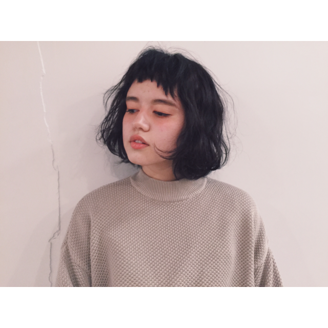 ボブヘアスタイル  ボブ ニュアンスウェーブ 外国人風 オレンジチーク