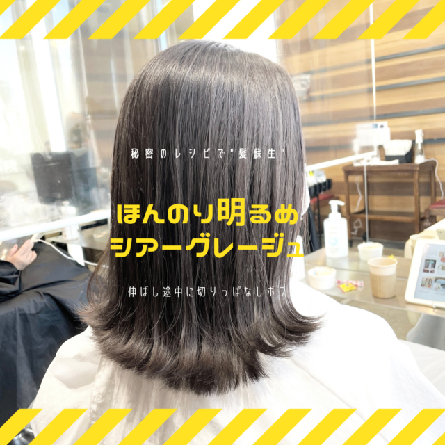 セミロングヘアスタイル  vicca 青山 前髪 グレージュ 透明感 vicca萩原 髪質改善