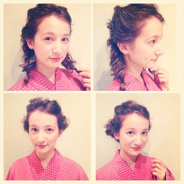 ヘアアレンジヘアスタイル  浅野目結花 浴衣 着物 ツインテール アップバング 無造作 ルーズ 立川