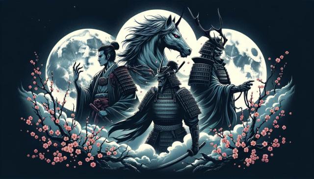 月を背にした日本三大怨霊と梅の花